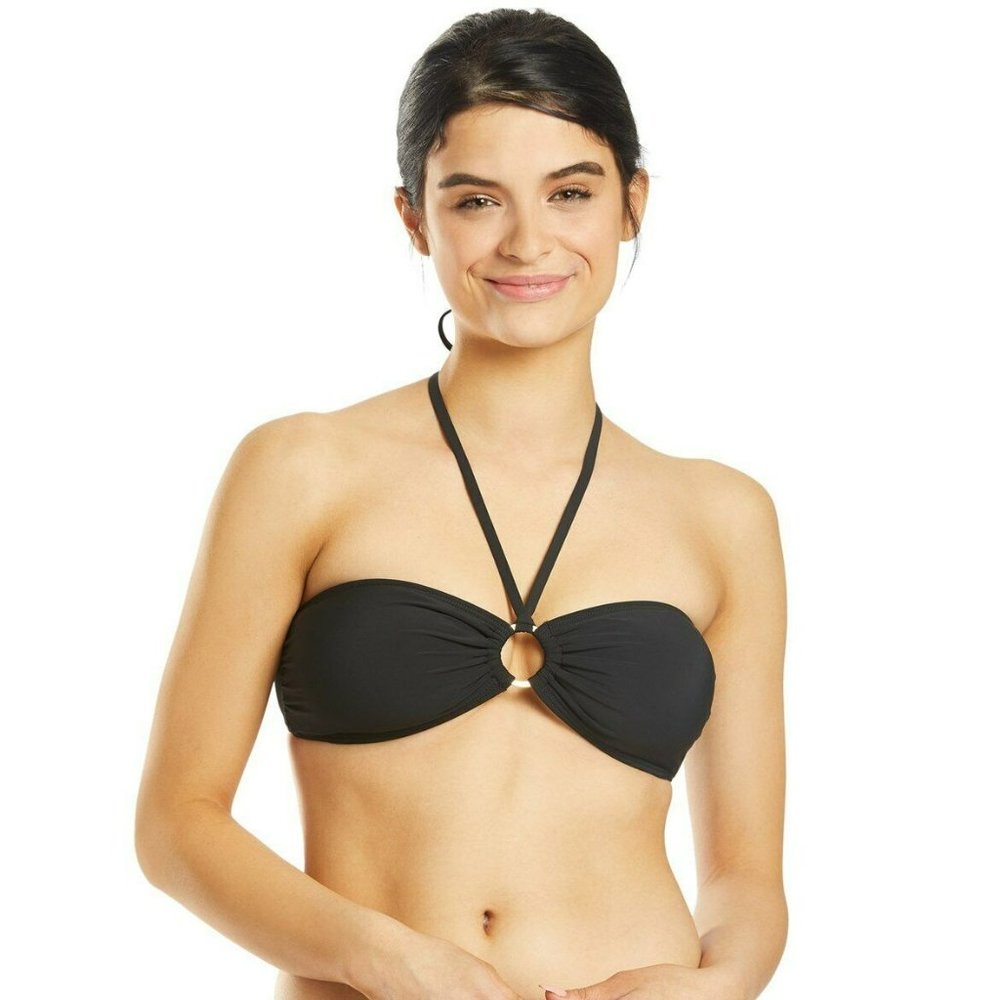 Kate Spade Bandeau Bikini O Ring Halter Tortoise Bottom Black Swimsuit MSRP $160